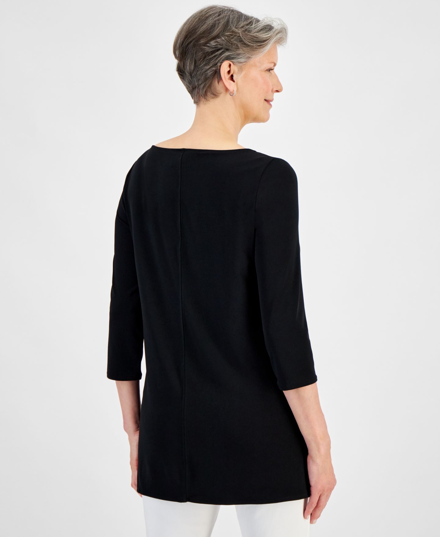 Женский топ JM Collection Boat-Neck 3/4-Sleeve Tunic Top, цвет: Глубокий чёрный — фото 2