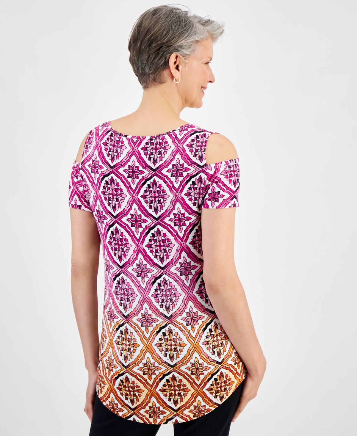 Shop Jm Collection Petite Myra Ombre Cold-shoulder Top, Created For Macy's In Phlox Pink Combo