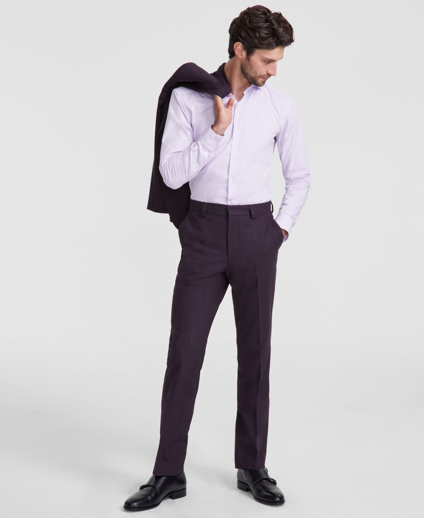 Мужские брюки Hugo Boss Modern-Fit Solid Suit Separate, цвет: Фиолетовый — фото 1