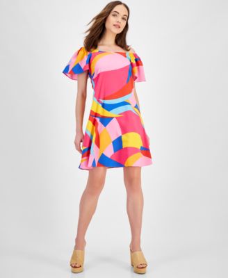 Robbie Bee - Petite Printed Off-The-Shoulder Swing Dress