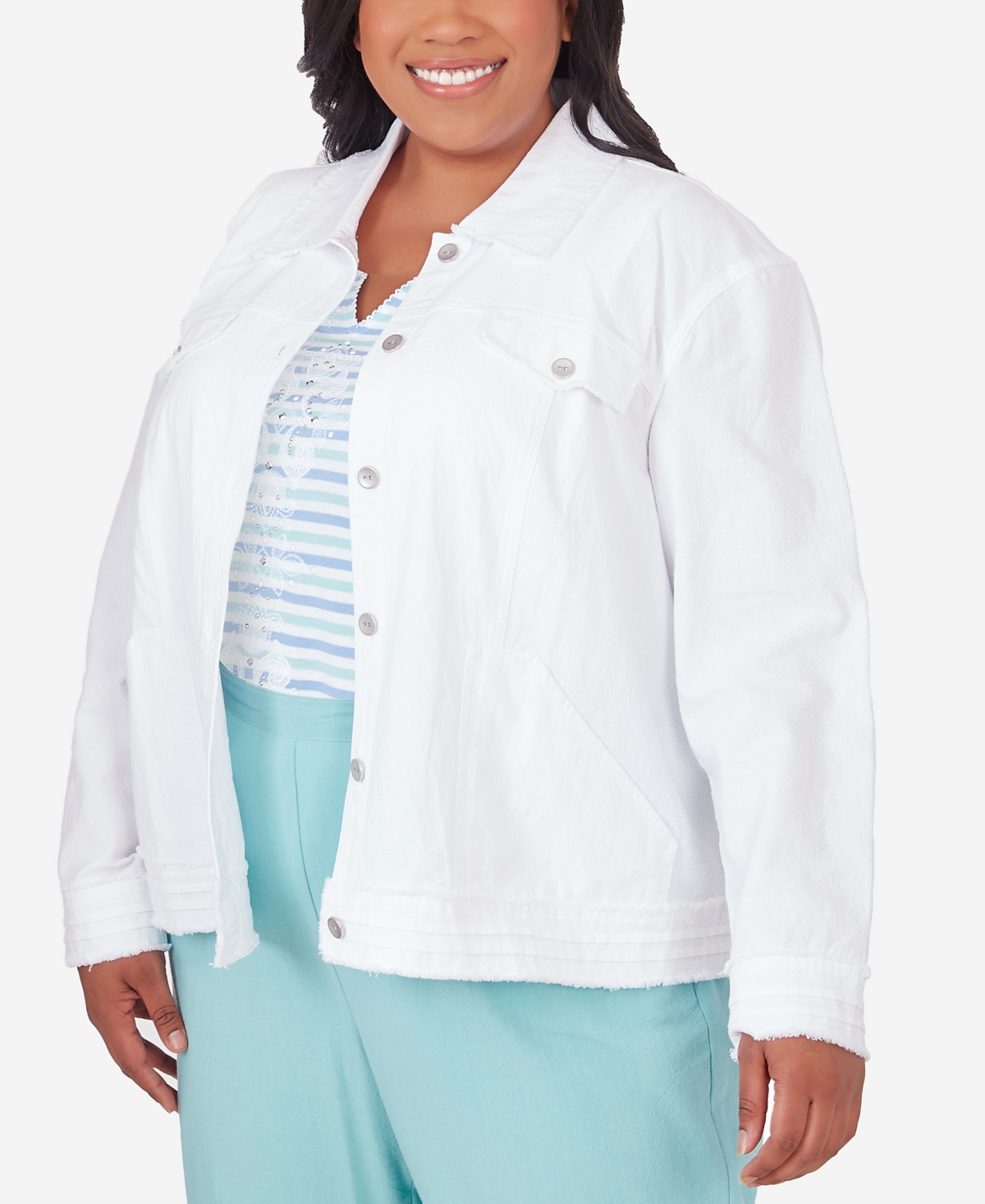 Shop Alfred Dunner Plus Size Hyannisport Jacket With Fringe Detail In White