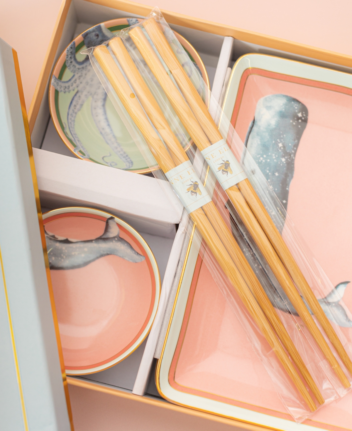 Yvonne Ellen Under The Sea Sushi Plates With Dip Bowls, Set Of 2 In Multicolor