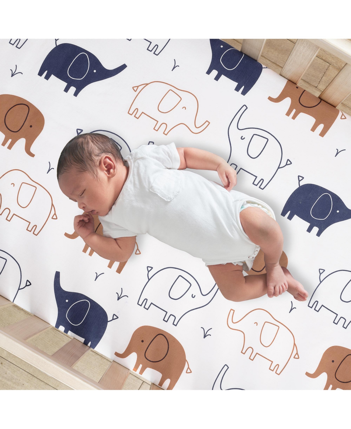 Lambs & Ivy Playful Elephant 100% CottonBlue Baby Fitted Sheet - White