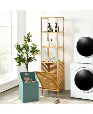 Tilt-out Laundry Hamper Bamboo Tower Hamper w/3-Tier Shelves