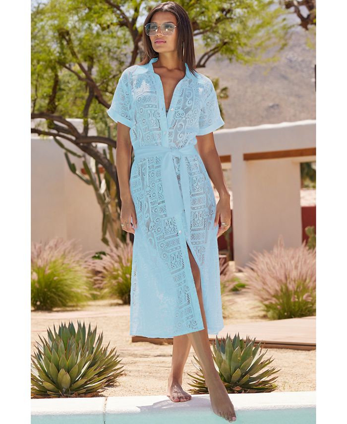 Becca Women's Gauzy Cotton Lace Shirtdress Swim Cover-Up - Macy's