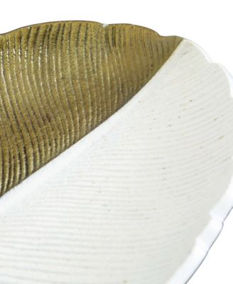 14in. Gold and White Leaf Decorative Accent Tray