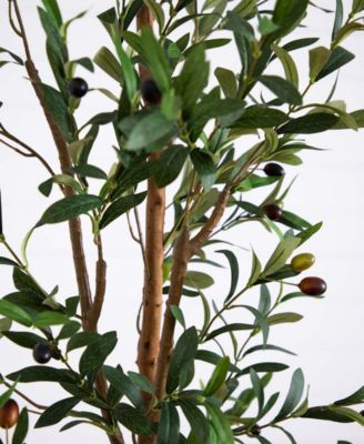 7ft. Artificial Olive Tree with Natural Trunk and Handmade Jute Basket