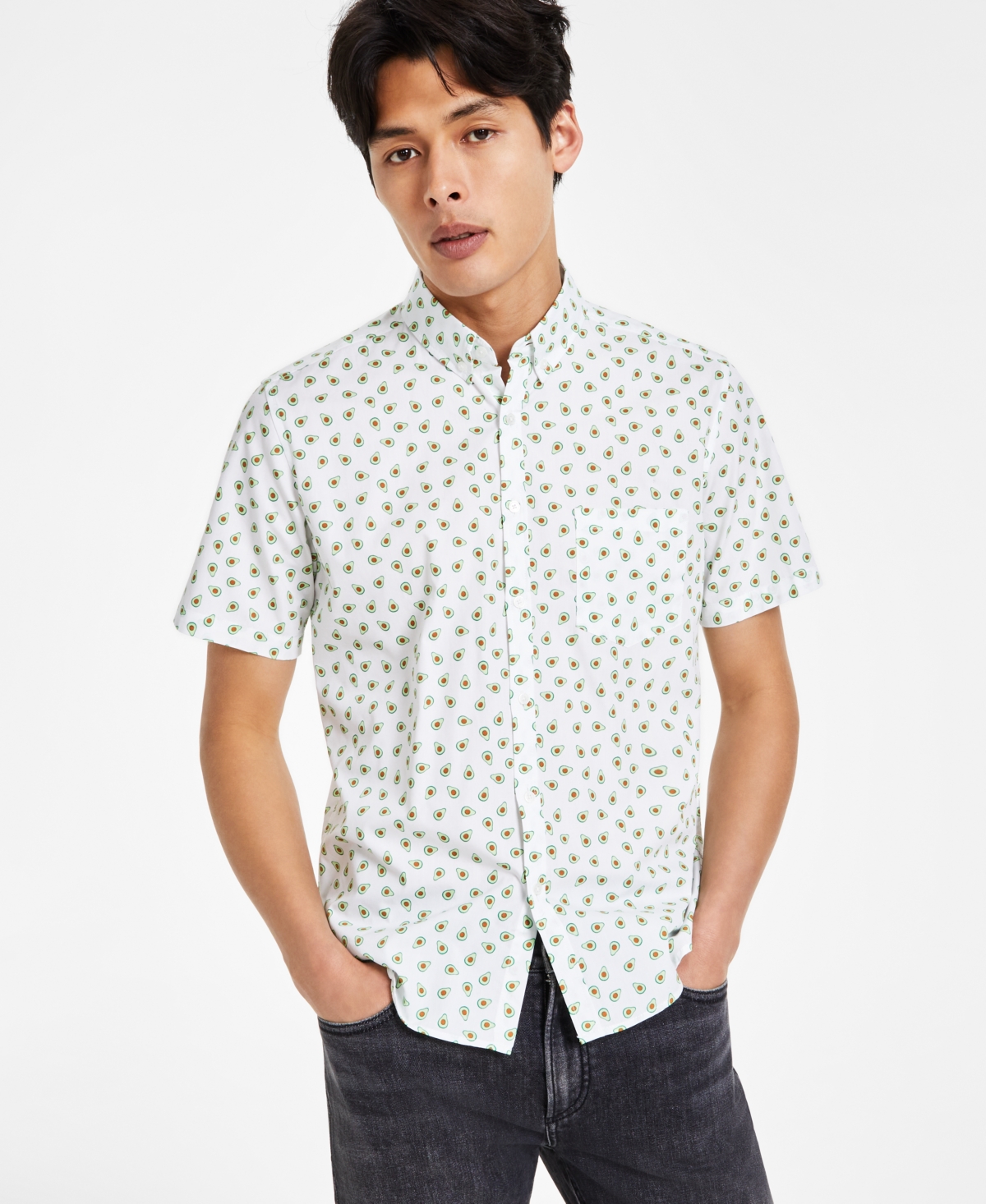 Shop Public Art Men's Cotton Avocado-print Button Shirt In White