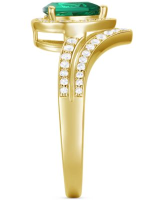 Lab-Grown Emerald (1/2 ct. t.w.) & Lab-Grown White Sapphire (1/10 ct. t.w.) Pear Halo V Ring in 14k Gold-Plated Sterling Silver (Also in Additional Gemstones)