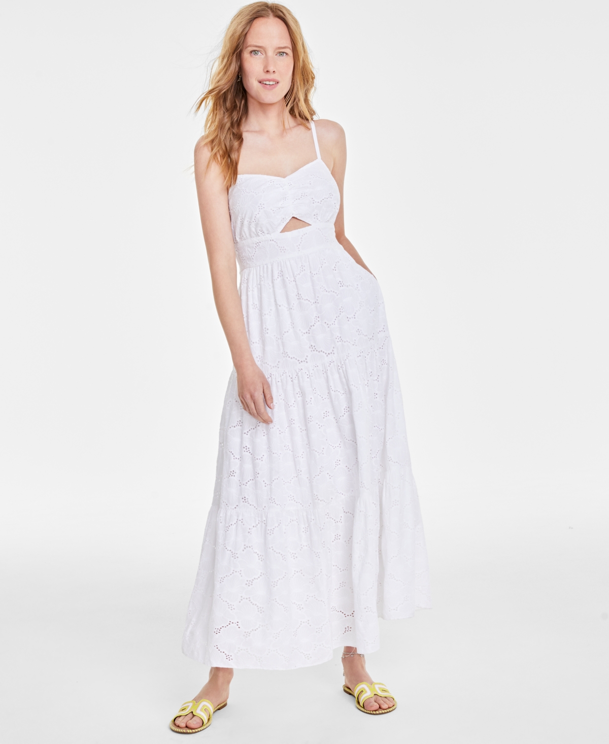 Women's Eyelet Cutout Maxi Dress, Created for Macy's - Bright White