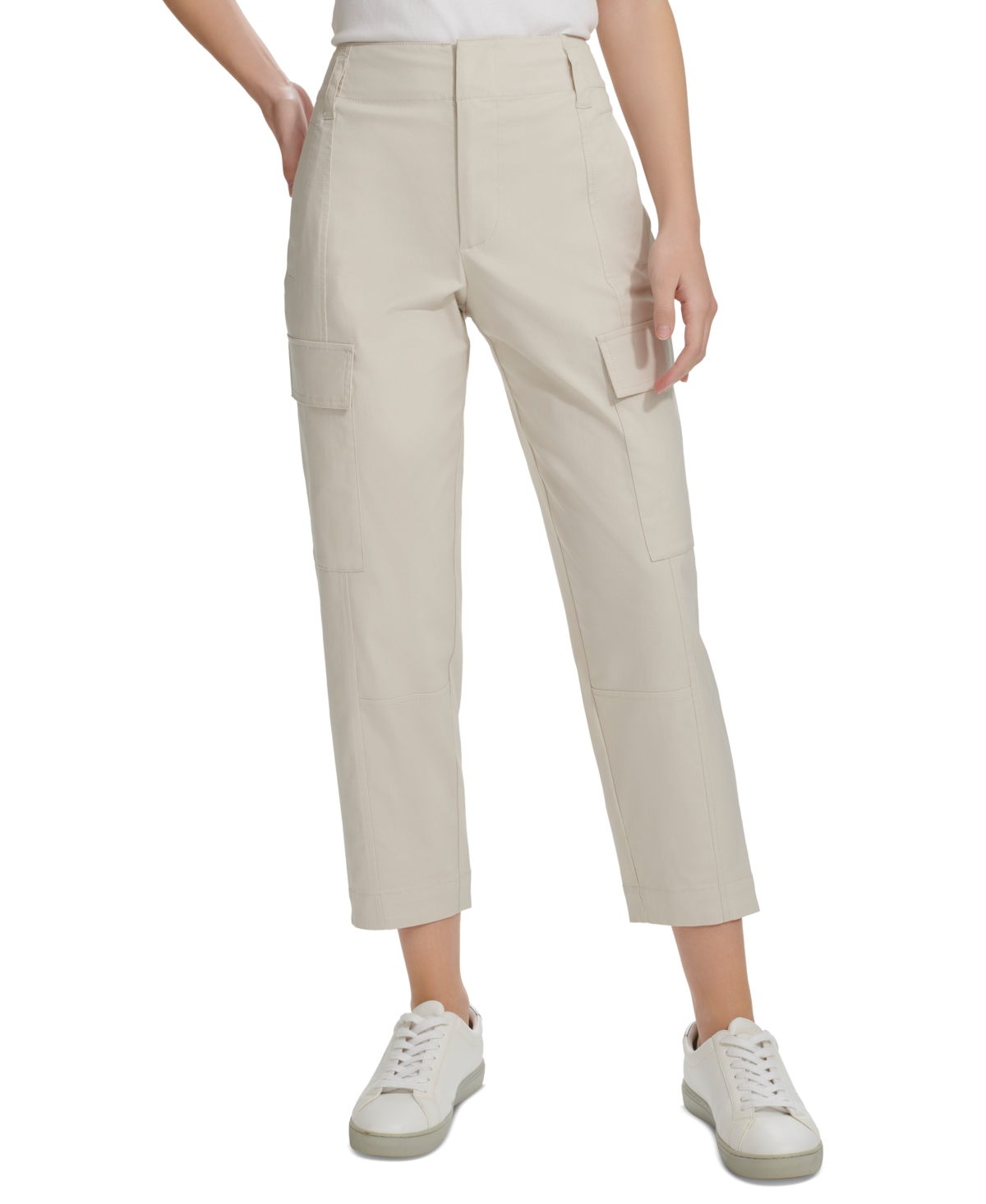 Shop Calvin Klein Jeans Est.1978 Women's High-rise Stretch Twill Cargo Ankle Pants In Birch