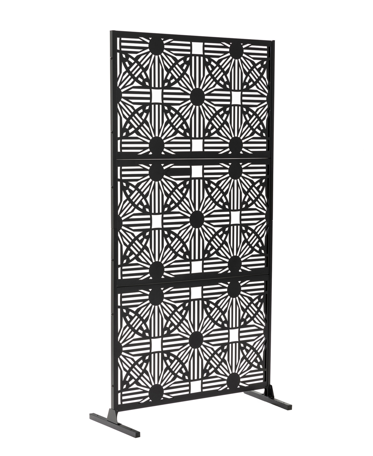 GlitzhomeGalvanized Floral Privacy Panel Room Divider with Riser Feet - Black