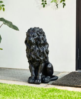 Set of 2 Black Sitting Lion Garden Statue
