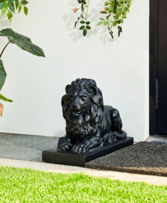 Set of 2 Black Lying Lion Garden Statue