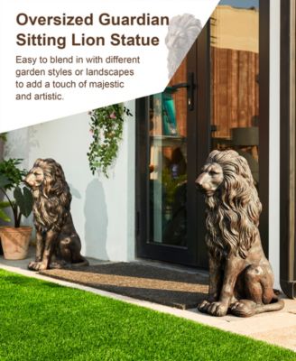 Set of 2 Oversized Bronze Sitting Lion Garden Statue