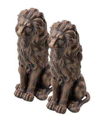 Set of 2 Oversized Bronze Sitting Lion Garden Statue