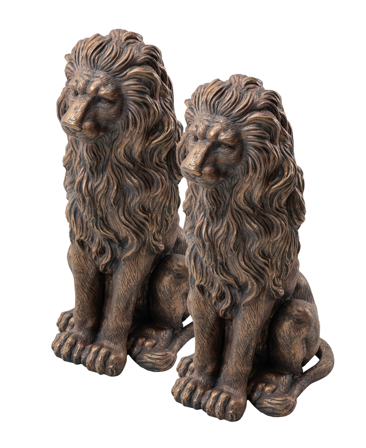 Glitzhome Set Of 2 Oversized Bronze Sitting Lion Garden Statue In Bronze