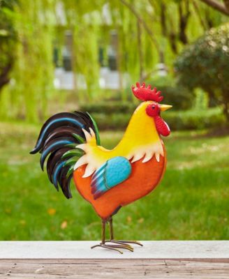 Metal Vibrant Standing Rooster Garden Statue