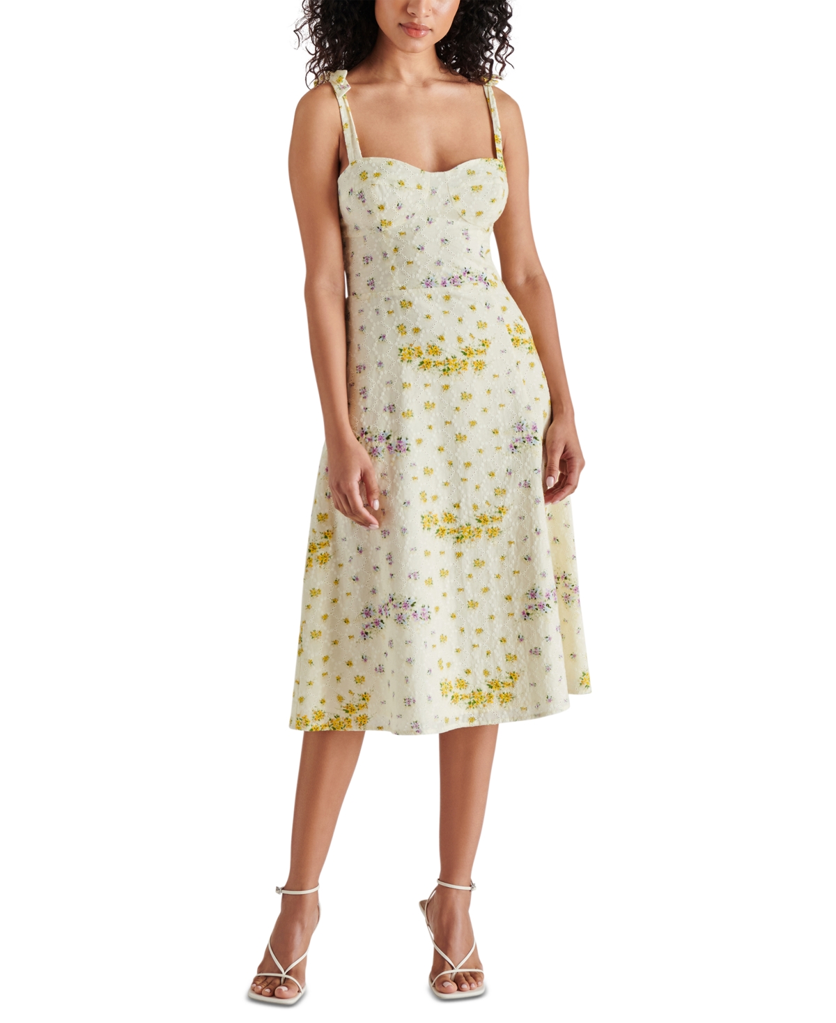 Women's Carlynn Floral-Print Pointelle Bow-Sleeve Smocked-Back Dress - Multi
