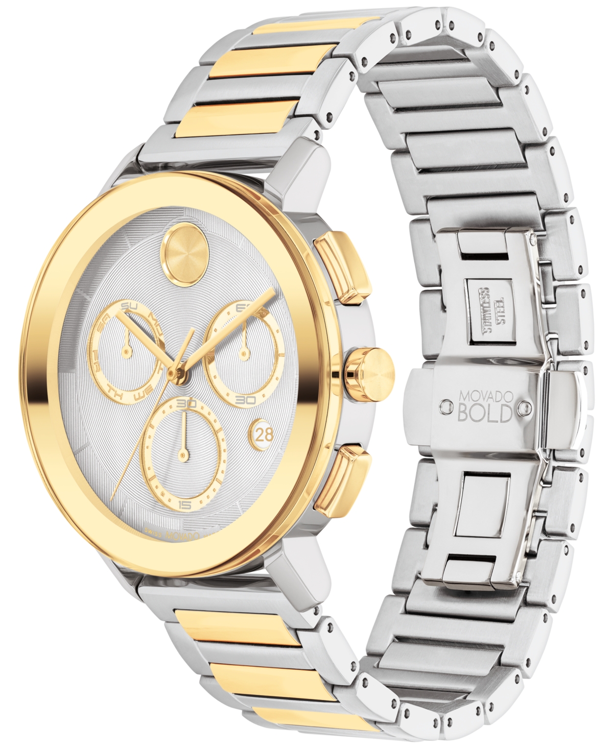 Shop Movado Men's Swiss Chronograph Bold Evolution 2.0 Stainless Steel Bracelet Watch 42mm In Two-tone