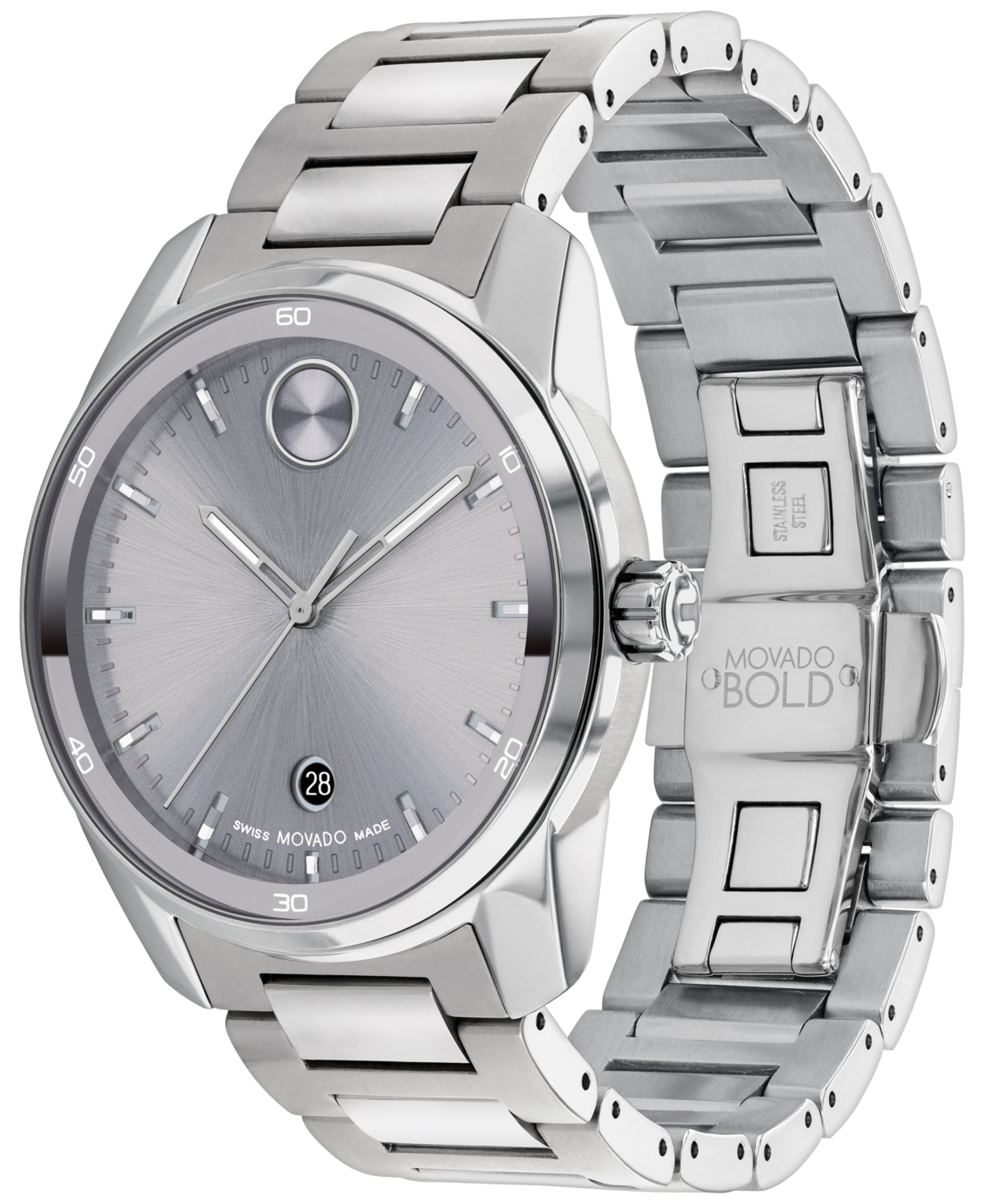 Shop Movado Men's Swiss Bold Verso Stainless Steel Bracelet Watch 42mm In Silver-tone