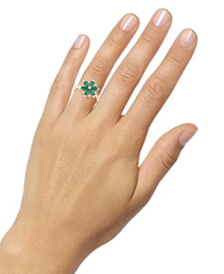 Lab-Grown Emerald (7/8 ct. t.w.) & Lab-Grown White Sapphire (1/8 ct. t.w.) Flower Ring in 14k Gold-Plated Sterling Silver (Also in Additional Gemstones)