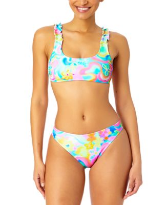 Salt Cove Juniors Swirl Print Ruffle Strap Bikini Top High Leg Bikini Bottoms Created For Macys