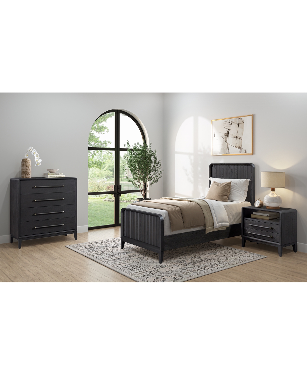 Shop Macy's Assemblage 3pc Bedroom Set (twin Bed, Small Chest & Open Nightstand) In Black