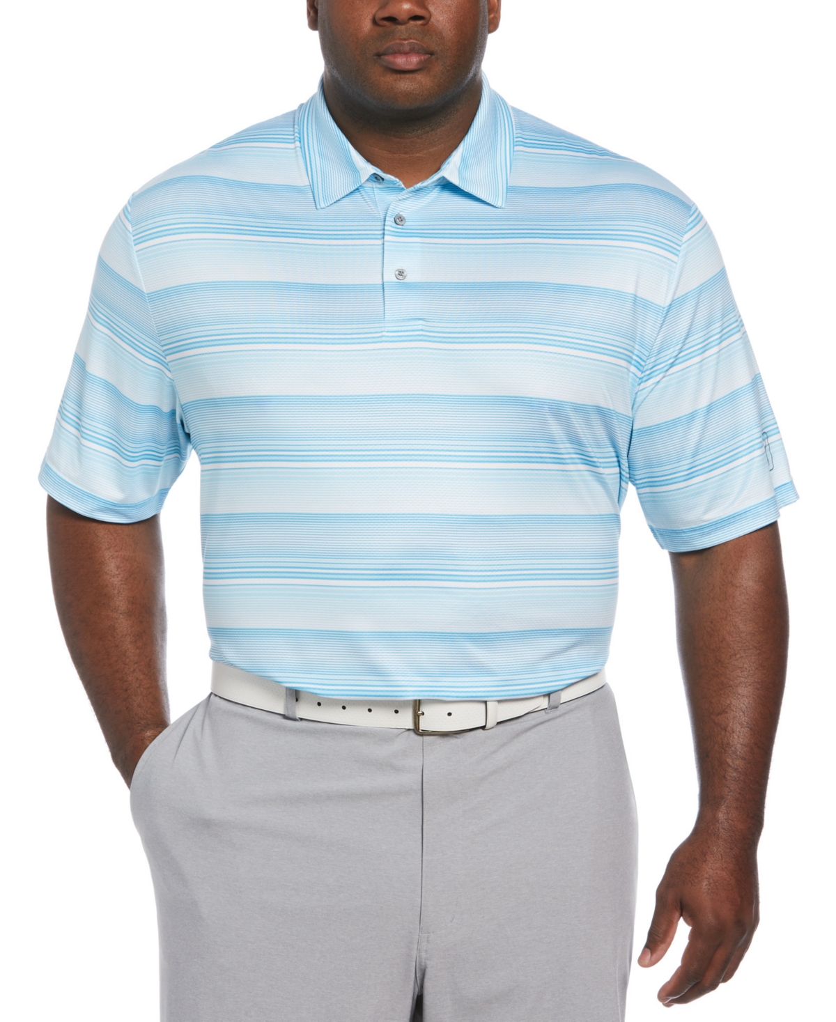 Men's Big & Tall Linear Energy Stretch Moisture-Wicking Textured Stripe Golf Polo Shirt - Cyan Blue