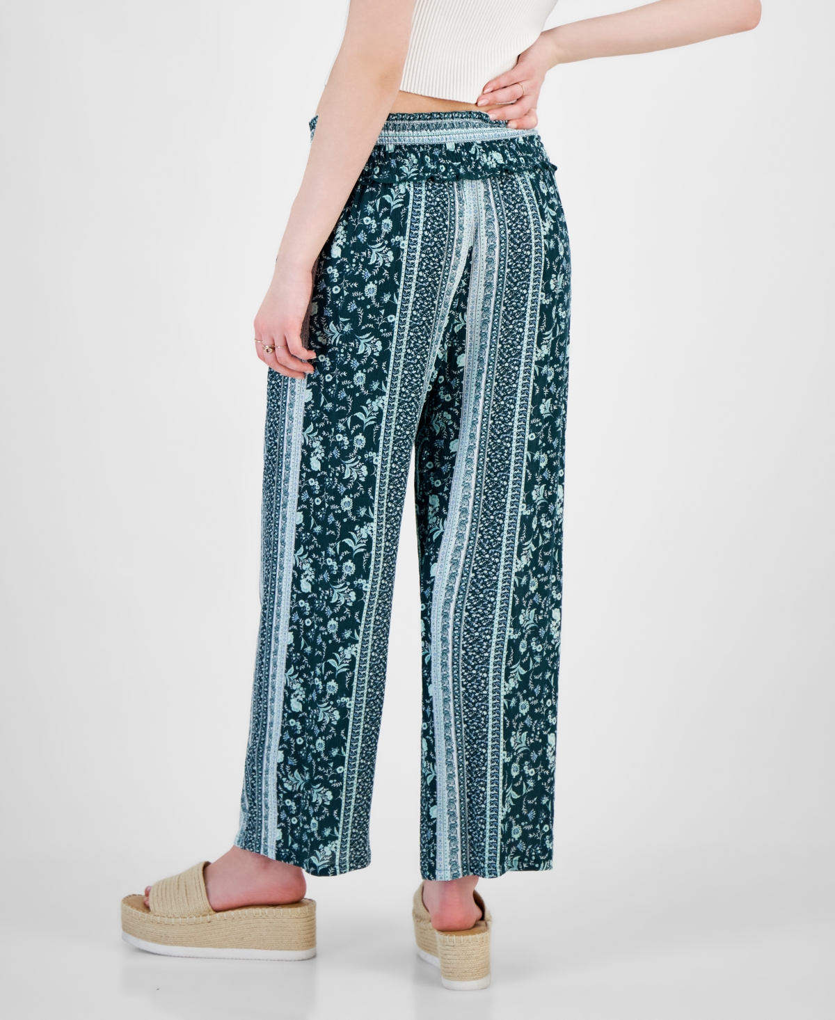 Shop Kingston Grey Juniors' Printed Drawstring Wide-leg Pants In Green Multi