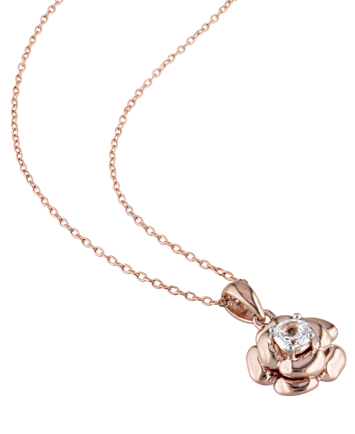 Shop Macy's Lab-grown White Sapphire Rose 18" Pendant Necklace (1/3 Ct. T.w.) In Rose-plated Sterling Silver