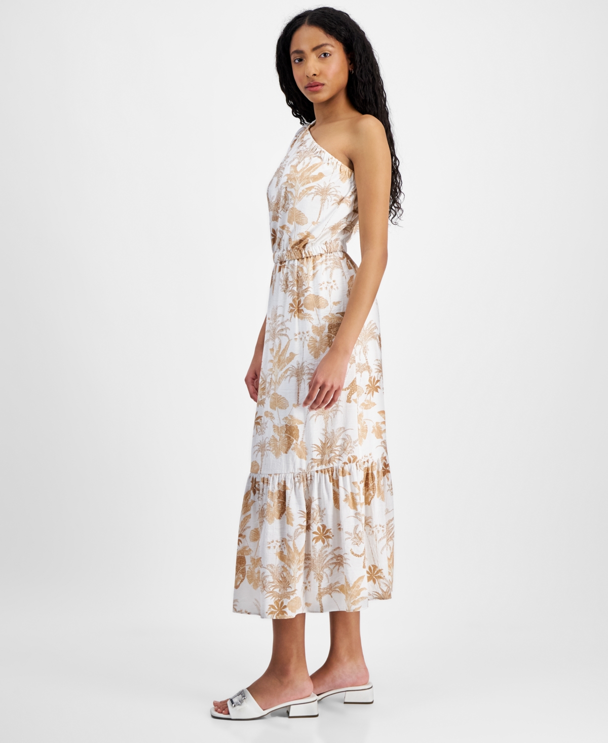 Shop Anne Klein Women's Printed One-shoulder Top & Maxi Skirt 2-pc. Set In Egret,dese