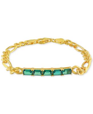 Macy's - Lab-Grown Emerald Five Stone Figaro Link Bracelet (2-1/4 ct. t.w.) in Yellow-Plated Sterling Silver
