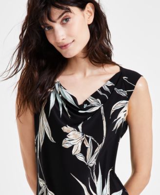 Kasper - Petite Printed Cowl-Neck Top