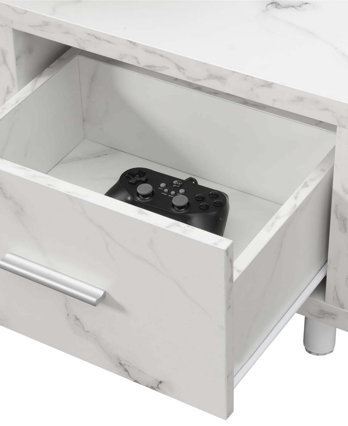 Shop Convenience Concepts 59" Seal Ii 1 Drawer 65 Inch Tv Stand With Shelves In White Faux Marble