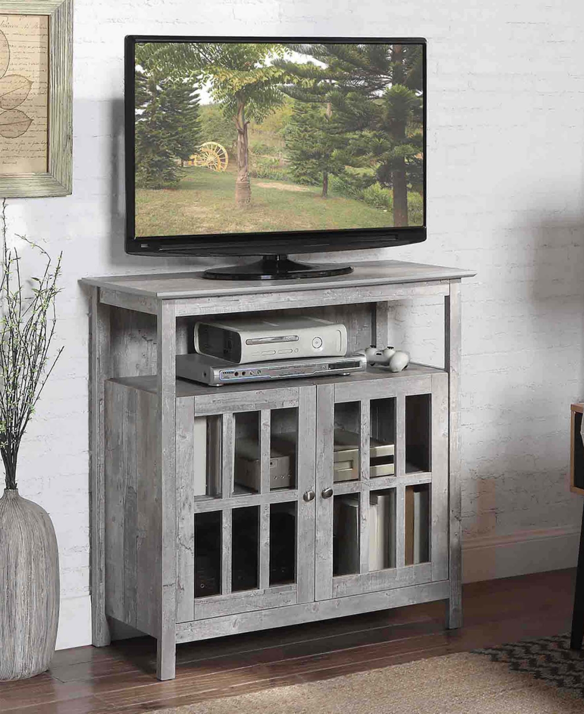 Shop Convenience Concepts 36" Big Sur Highboy Tv Stand With Storage Cabinets In Faux Birch