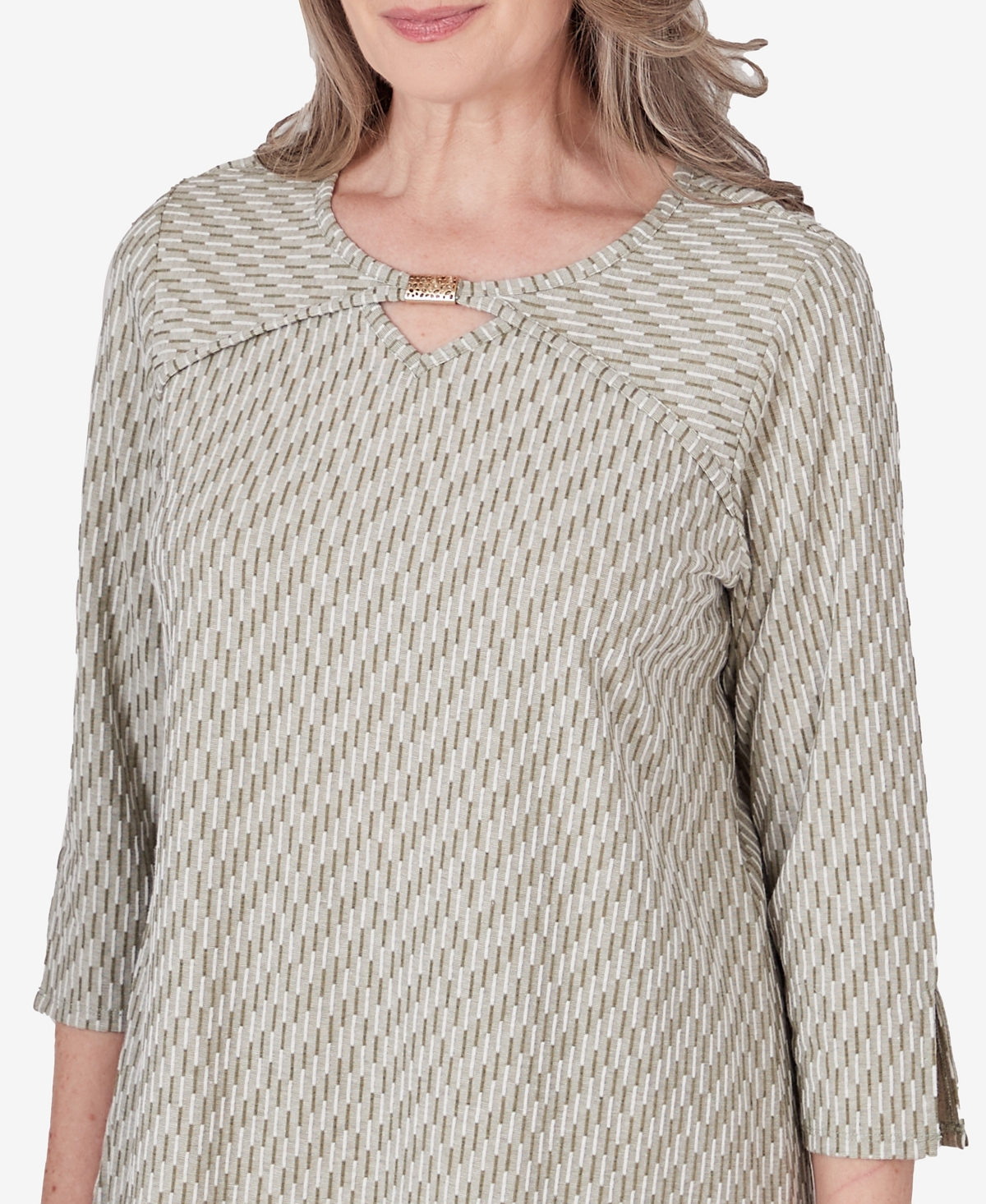 Shop Alfred Dunner Women's Tuscan Sunset Sunset Keyhole Rib Knit Top In Aloe