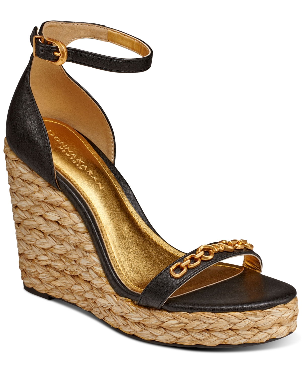 Shop Donna Karan Yulissa Embellished Ankle-strap Espadrille Wedge Sandals In Black