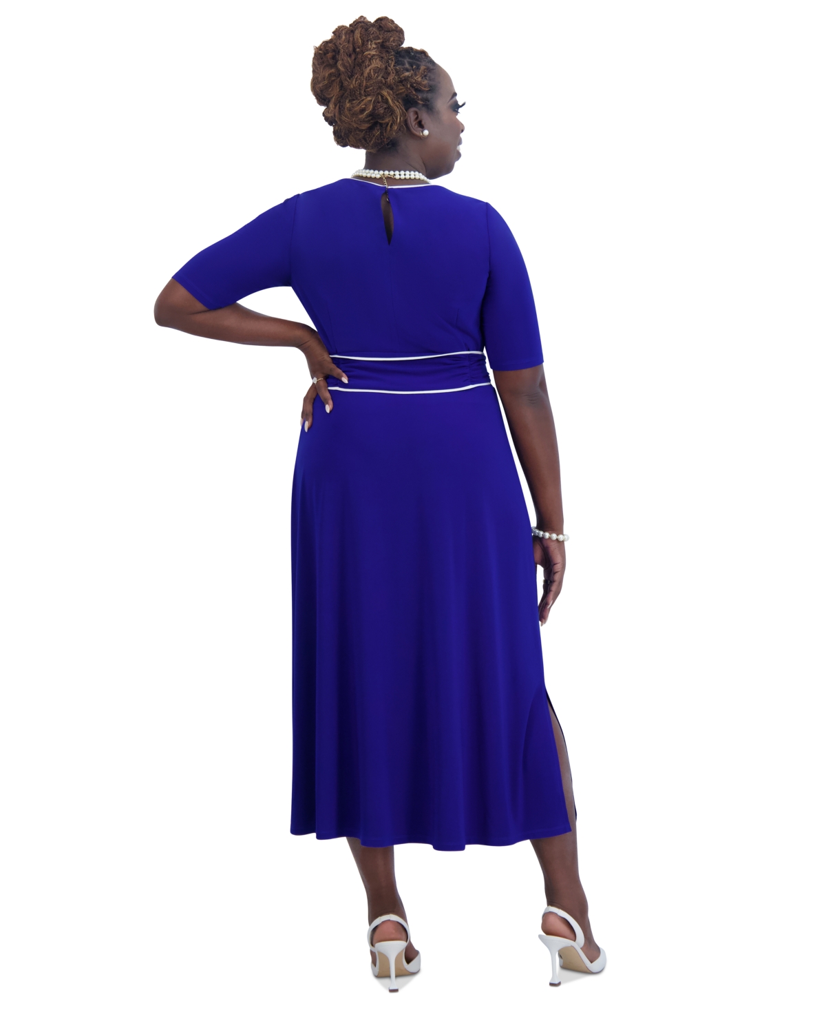 Kasper Women's Contrast-Trim Short-Sleeve Midi Dress