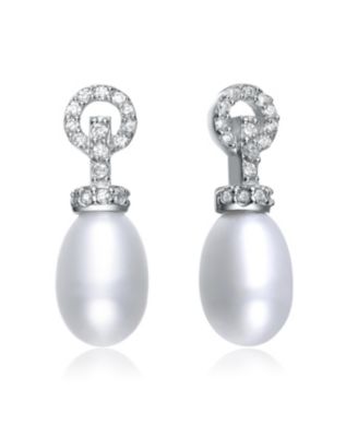 Sterling Silver White Gold Plated Cubic Zirconia Pearl Drop Earrings