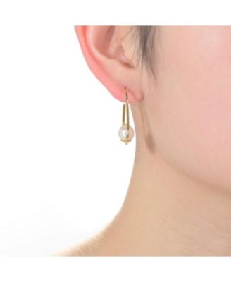 Stylish Sterling Silver 14K Gold Plating and Genuine Freshwater Pearl Square Hoop Earrings