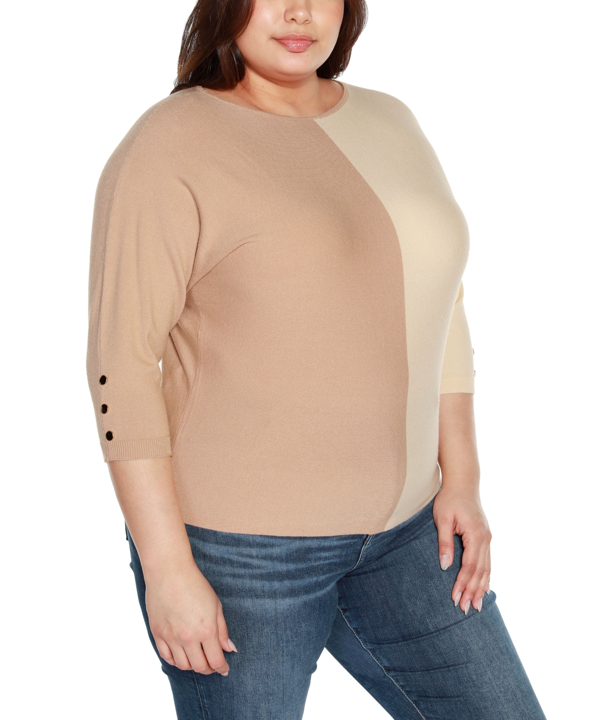 Belldini Plus Size Colorblock 3/4-Sleeve Dolman Sweater