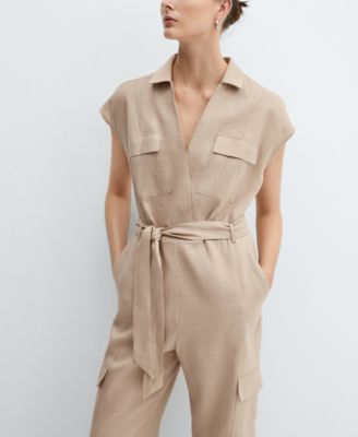 Women's Cargo-Style Linen Jumpsuit