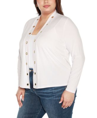 Plus Size Grommet Detail Cropped Knit Cardigan Sweater