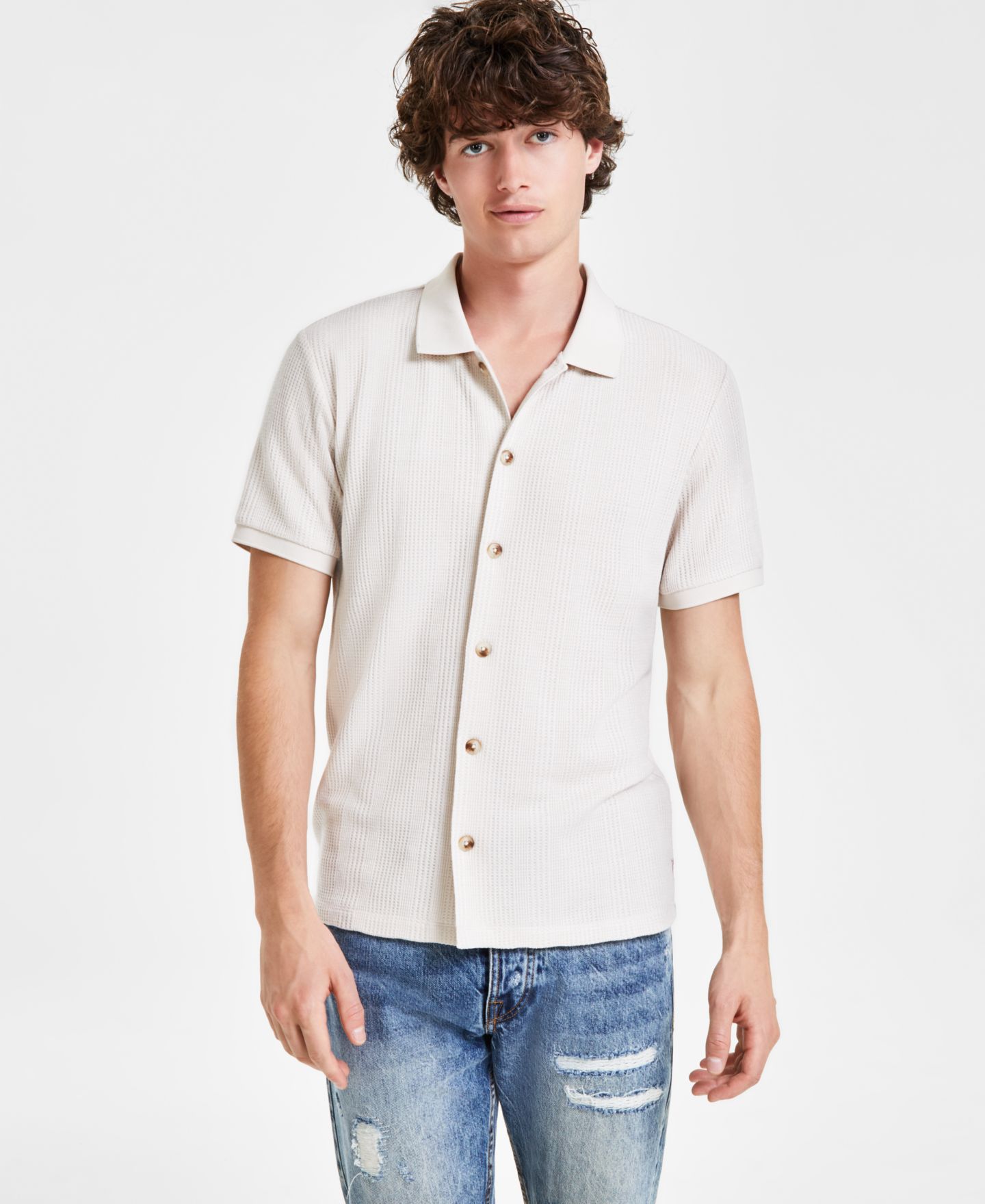 Мужская рубашка GUESS Joshua Textured-Knit Button-Down, цвет: Dreamy Moon — фото 1