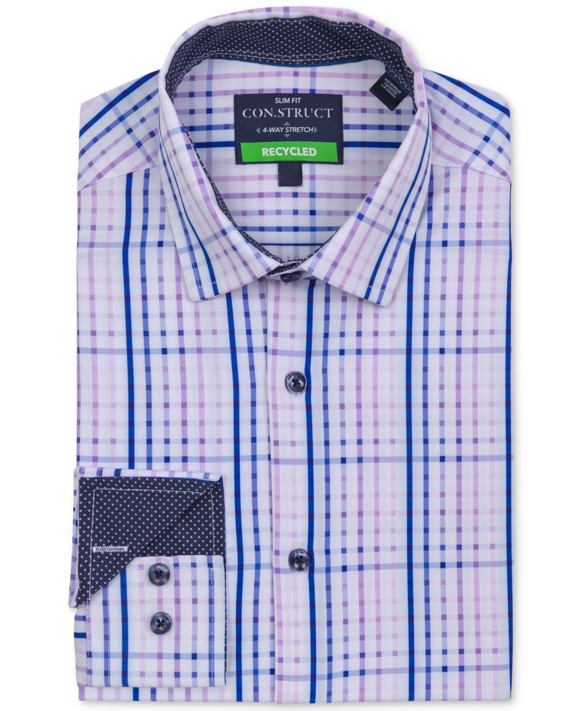 Men's Recycled Slim Fit Plaid Performance Stretch Cooling Comfort Dress Shirt - Lilac