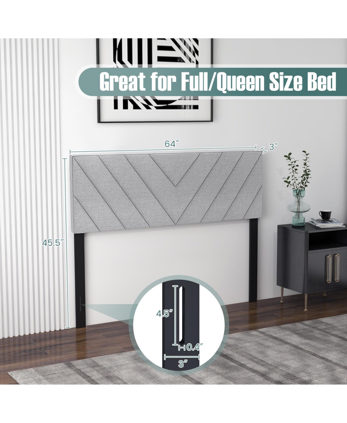 Sugift Linen Upholstered Headboard for Full and Queen Frames