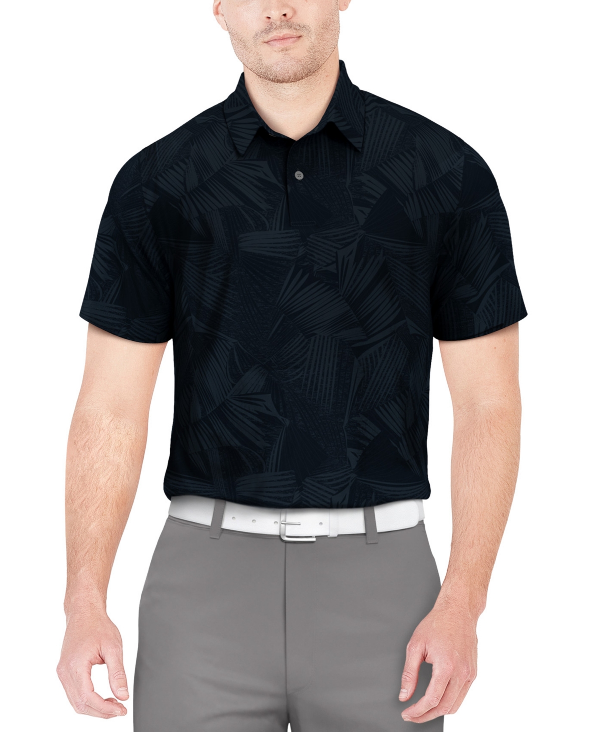 Shop Pga Tour Men's Stretch Moisture-wicking Palm-print Golf Polo Shirt In Insignia B