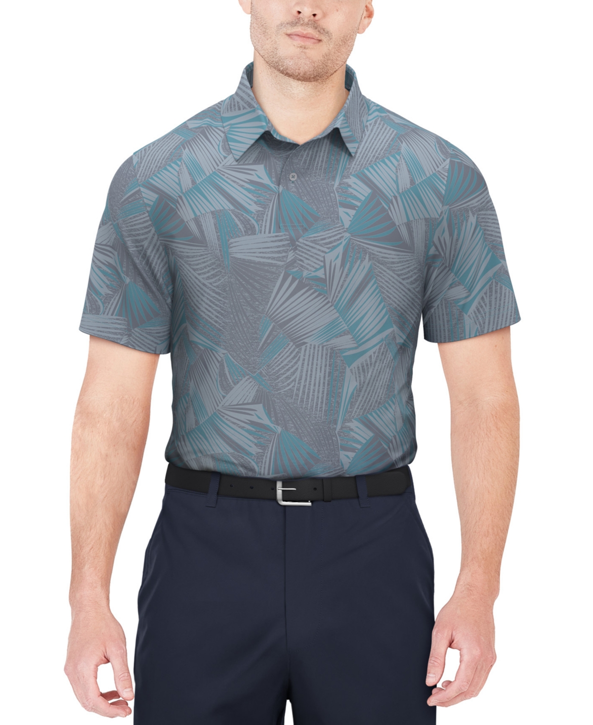 Shop Pga Tour Men's Stretch Moisture-wicking Palm-print Golf Polo Shirt In Tradewinds