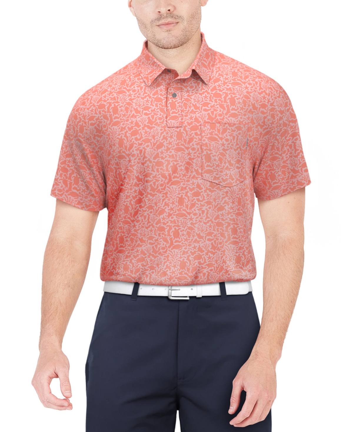 Shop Pga Tour Men's Sea Life Short Sleeve Performance Golf Polo Shirt In Pink Icing